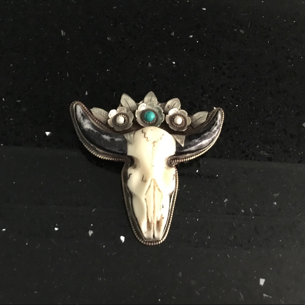 Unique Carved Pendant with Turquoise Accents